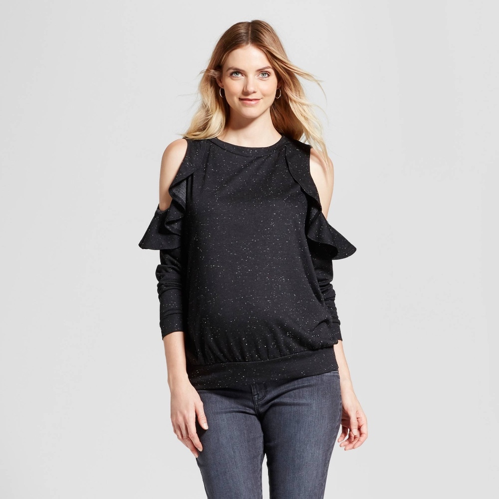 Isabel Maternity Cold Shoulder Ruffle Sweatshirt